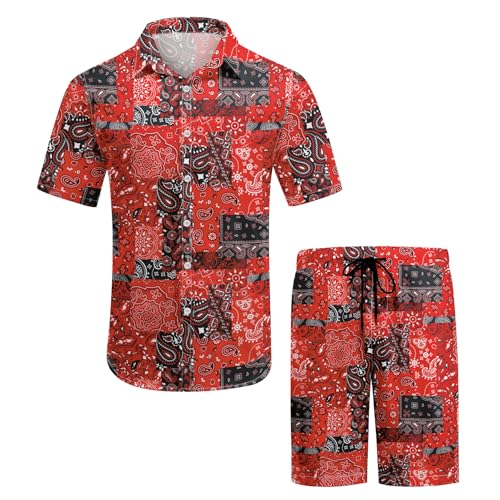 BYBNOLL Herren Hawaii Hemd Kurzarm Floral 2 Teiler Shirt und Shorts Sommer Strand Set Urlaub Festival Outfit-Rot Schwarz L BYBNOLL Herren Hawaii Hemd Kurzarm Floral 2 Teiler Shirt und Shorts Sommer Strand Set Urlaub Festival Outfit-Rot Schwarz L von BYBNOLL