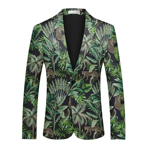 BYBNOLL Herren Sakko Bedruckte Regular Fit Blazer Freizeit Anzugjacke für Hochzeit Party Abschlussball-Grün L von BYBNOLL