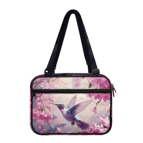 BYCHECAR Bibelhülle mit Kolibri-Blumenmuster für Damen, große Bibelhülle mit verstellbaren Riemen, Tragetasche, Kirchentasche, Bibelschutztasche mit Reißverschlusstasche von BYCHECAR