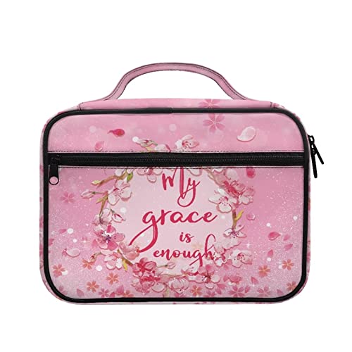 BYCHECAR Flower My Grace is Cnough Bibeltasche für Frauen Kirchentasche mit Schultergurt und Griff Buchhülle Bibeltragezubehör Geschenk für Christian von BYCHECAR