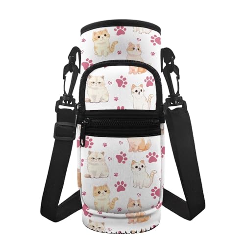 BYCHECAR Katzen-Wasserflaschenhalter mit Gurt für Spaziergänge, Wandern, Wasserflaschen-Tragetasche, für Damen und Mädchen, isolierte Wasserflaschen-Tasche, 680 ml, 907 ml von BYCHECAR