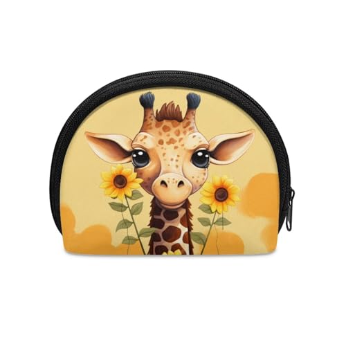 BYCHECAR Kleine Geldbörse mit Reißverschluss, tragbar, Mini-Münzgeldbörse, Giraffen-Sonnenblume, Einheitsgröße, Münztasche von BYCHECAR