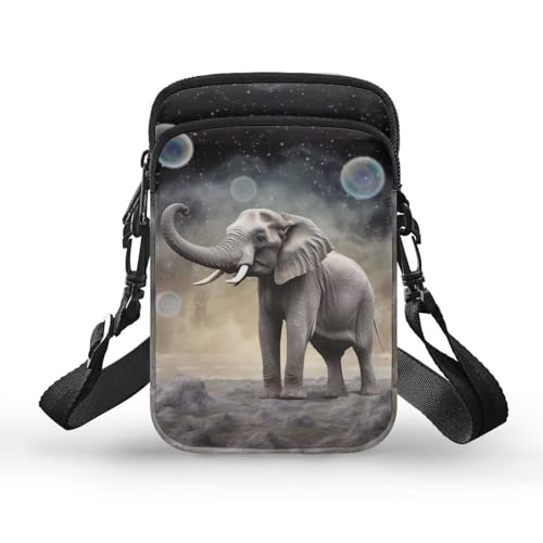 BYCHECAR Kleine Umhängetasche für Damen, Reise, Reißverschluss, Handytasche mit Riemen, Elefant, Einheitsgröße von BYCHECAR