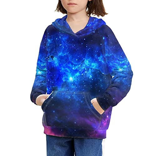 BYCHECAR Mädchen Hoodies Sweatshirt Langarm Kapuzenpullover mit Tasche, Galaxy Space, 128 von BYCHECAR