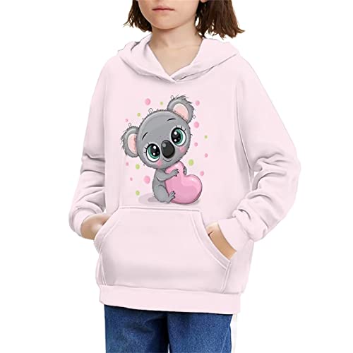 BYCHECAR Mädchen Hoodies Sweatshirt Langarm Kapuzenpullover mit Tasche, Koala-Herz, 128 von BYCHECAR