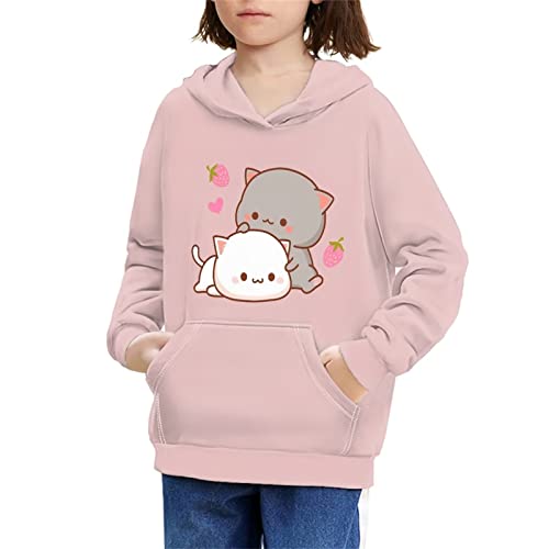 BYCHECAR Mädchen Hoodies Sweatshirt Langarm Kapuzenpullover mit Tasche, Süße rosa Erdbeere, 128 von BYCHECAR