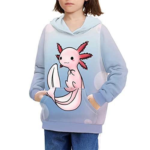 BYCHECAR Mädchen Langarm Hoodies Größe 6-7 Kinder Pullover Sport Sweatshirts mit Taschen, Axolotl Cute, 11- 13 Jahre von BYCHECAR