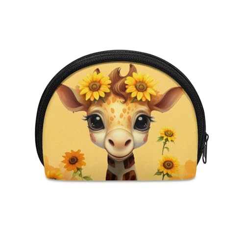 BYCHECAR Mini-Münzgeldbörse mit Reißverschluss, tragbare Münzbörse, Giraffen-Sonnenblume, Einheitsgröße, Münztasche von BYCHECAR