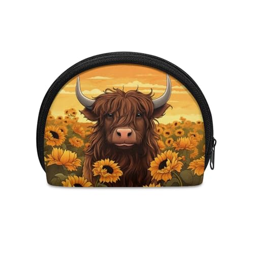 BYCHECAR Münzbörse mit Reißverschluss, tragbar, Münzgeldbörse, Highland Cattle Sunflower, Einheitsgröße, Münztasche von BYCHECAR