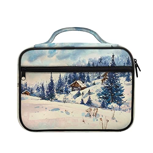 BYCHECAR Ölgemälde Schnee Bibelhüllen Fall Tragetasche Buchtasche mit Griff Neuheit Waldhütte Kirche Bibeltasche Bibelbuchhüllen für Frauen Männer Mädchen Jungen von BYCHECAR