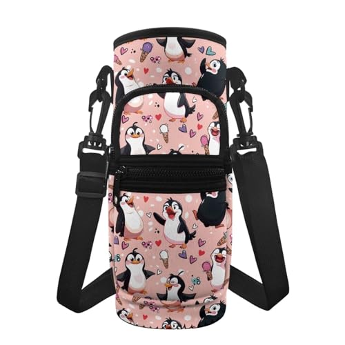 BYCHECAR Pinguin Wasserflaschen-Tragetasche mit Riementasche für Damen und Mädchen, isolierte Wasserflaschenhalter, Tragetasche, für Spaziergänge, Wandern, 473 ml, 680 ml, 907 ml von BYCHECAR