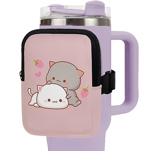 BYCHECAR Stanley IceFlow Tasche mit Katzen-Motiv, mit Reißverschluss, Wasserflasche, 590 ml, 850 ml, 1,134 ml, für Damen und Mädchen, niedliches Design von BYCHECAR