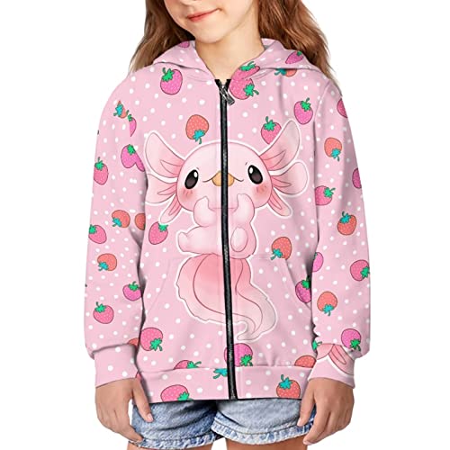 BYCHECAR Strawberry Axolotl Hoodies für Mädchen Zip Up Hoodie Jacke Casual Sweatshirt Größe 6-7 Kinder Kleidung Trendy Dünne Herbst Outfits Langarm Shirts Cardigan, Erdbeer-Axolotl, 116 BYCHECAR Strawberry Axolotl Hoodies für Mädchen Zip Up Hoodie Jacke Casual Sweatshirt Größe 6-7 Kinder Kleidung Trendy Dünne Herbst Outfits Langarm Shirts Cardigan, Erdbeer-Axolotl, 116 von BYCHECAR