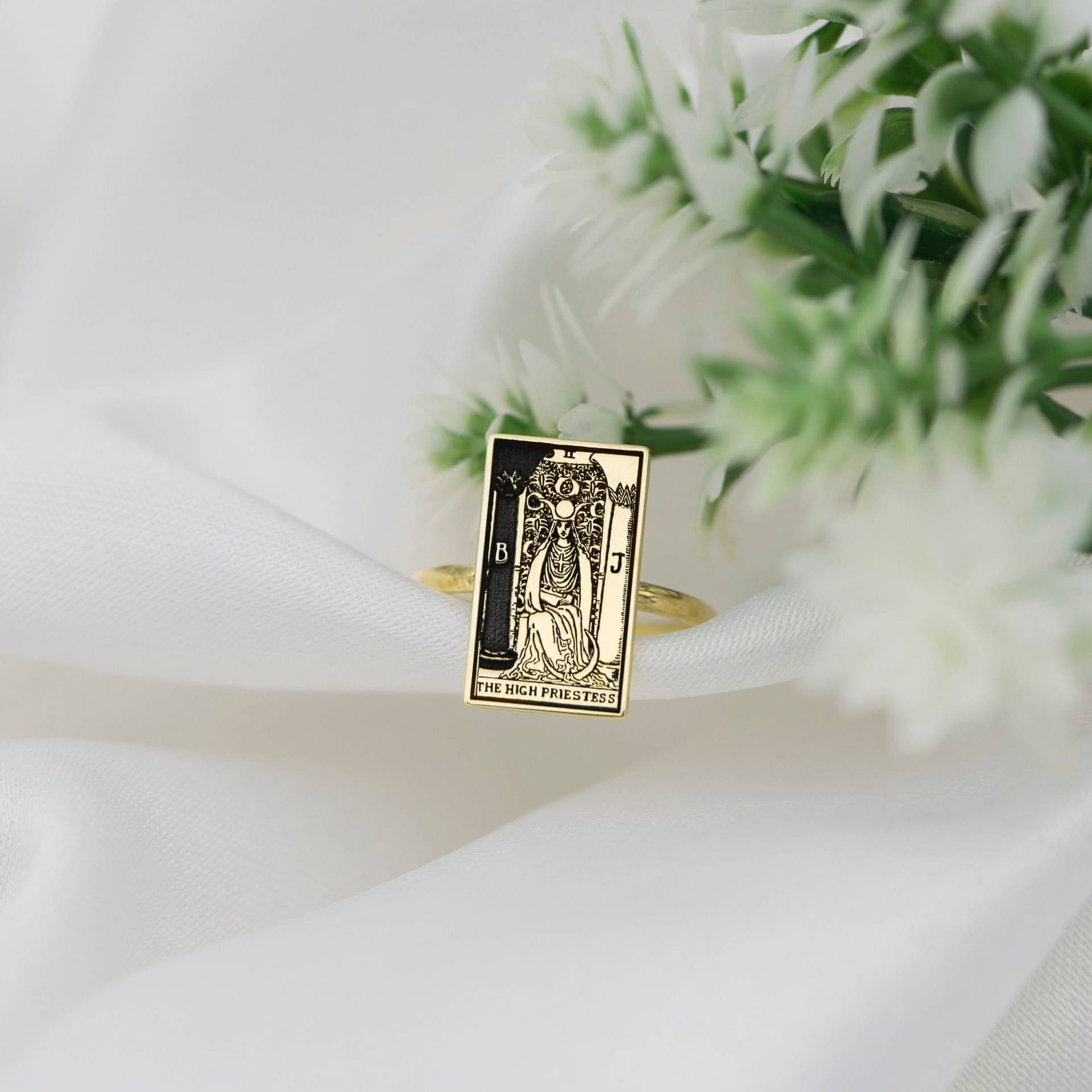 14K Solid Gold Tarot Ring - Die Hohepriesterin Karten Schmuck Spiritueller Frauen Brautjungfern Geschenk Für Sie von BYDEMIRULUER