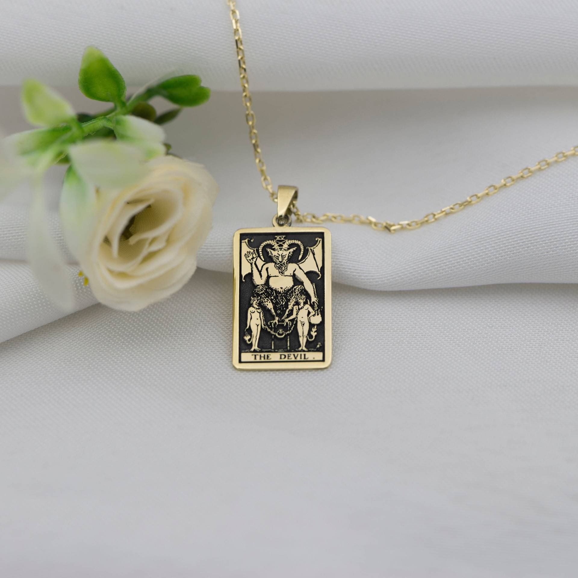 14K Tarot Anhänger Halskette 10K Solid Gold Schmuck Der Teufel Karte - Sternzeichen Geschenke Für Sie Freundin von BYDEMIRULUER