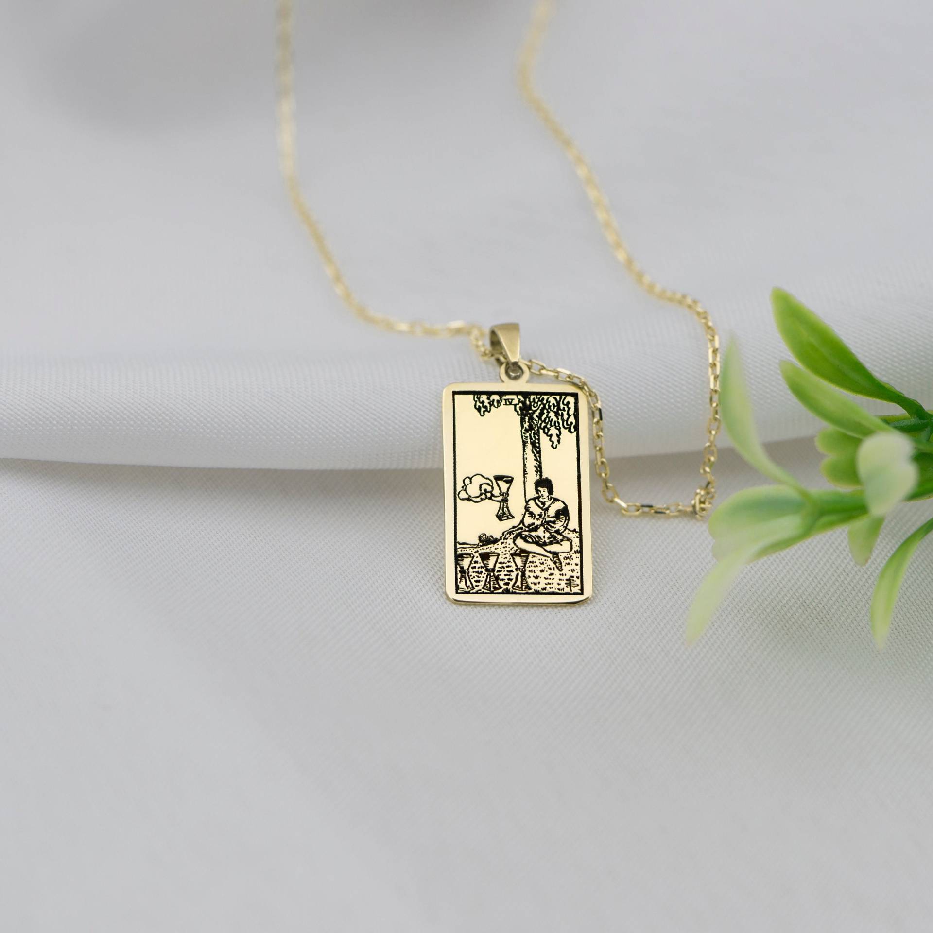 Rider Waite Tarot Deck Schmuck - 10K 14K Solid Gold Vier Tassen Karten Halskette Astrologie Anhänger Spirituelle Charms Geschenke Für Sie von BYDEMIRULUER