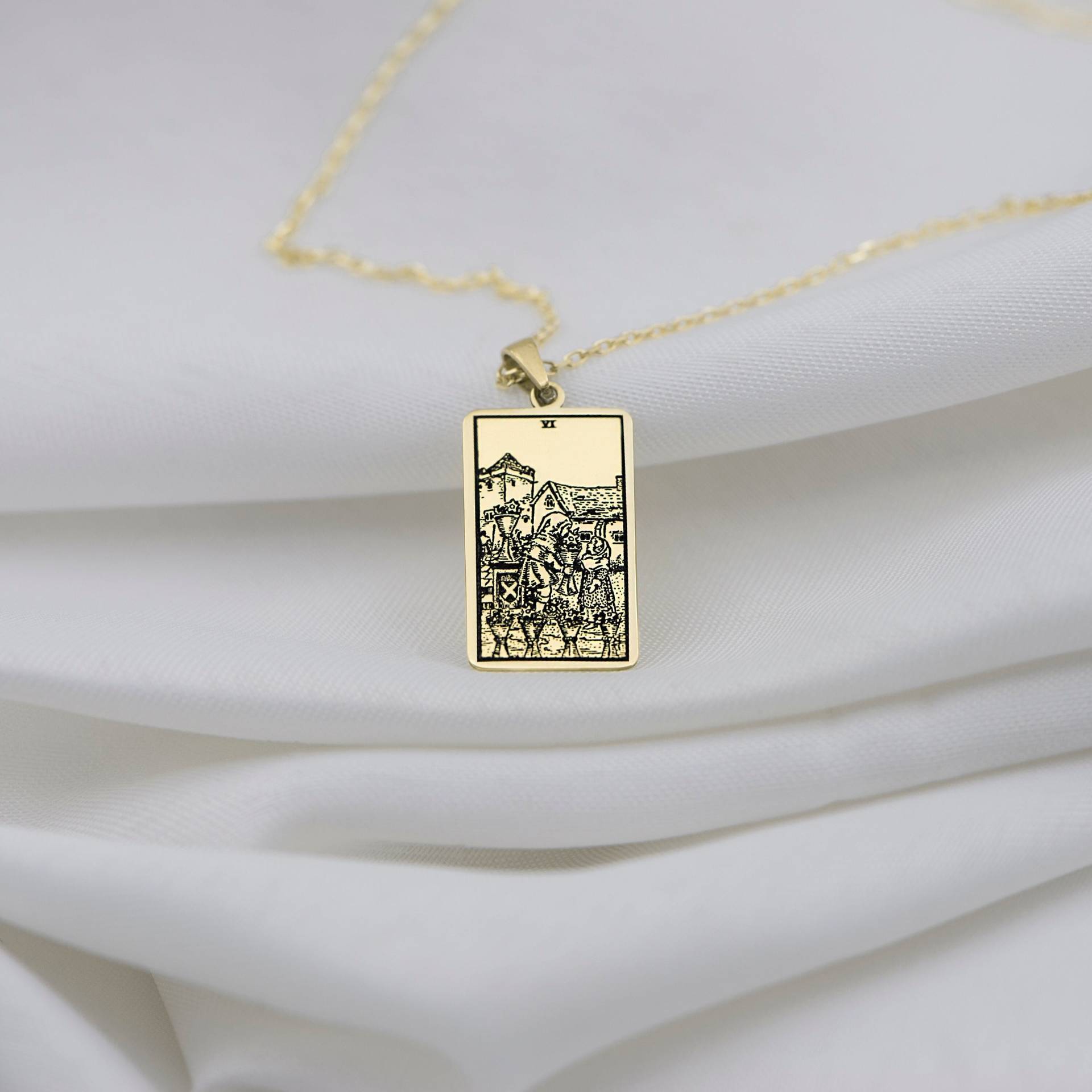 Tarot Karte Gold Schmuck Charms Für Frauen - Six Of Cups Halskette 10K 14K Echtgold Anhänger Geschenk Sie Von Uluer Jewelry von BYDEMIRULUER