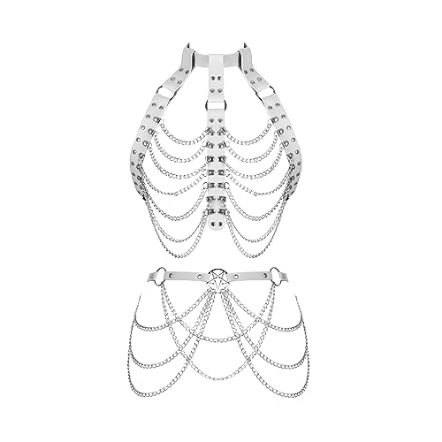 BYDHSS Frauen Körper Harness Leder Einstellbare Punk Körper Strumpfband Gürtel Volle Rave anpassen Körper Kette Gothic Weihnachten Kleidung (weiß) von BYDHSS