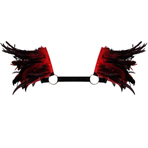 Federn epaulets Herren Körpergurt Top Brustgurt Punk Gothic Stretch Stoff Burning Man Verstellbare Größe Gürtel (Black Red) von BYDHSS