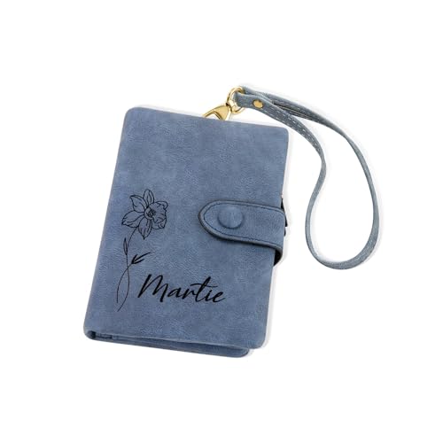 BYFDIY Personalisierbare, dreifach gefaltete Geldbörse mit Blume, Leder, Kartenhalter, personalisierbar, Kreditkartenhalter, dreifach gefaltet, schmal, mit 12 Fächern und 4 Seitentaschen, niedliche von BYFDIY