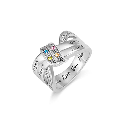 Personalisierte familie krawatte mutter ringe mit 4 birthstones und benutzerdeell name gravuren versprechen ring birthstone ring 925 sterling silber muttertag geburtstagsgeschenk für frauen von BYFDIY
