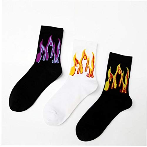 BYFRI 3pair Female Flamme Muster Hip Hop Funny Man Socken Jacquard Feuer-socken-straße Skateboard Cotton Socken Herren Street von BYFRI