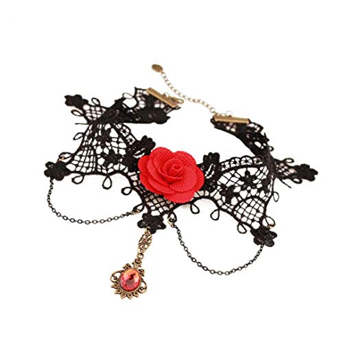 Frauen-Spitze-Halskette Rot Hohle Blumen Gothic Ketten Schmuck Accessoires von BYFRI