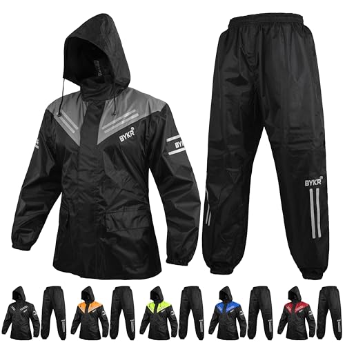 BYKR Wasserdichter Motorrad-Regenanzug für Damen und Herren, 2-teilig, atmungsaktiv und winddicht, Schutz vor nassem Wetter, GRAU, 4X-Large BYKR Wasserdichter Motorrad-Regenanzug für Damen und Herren, 2-teilig, atmungsaktiv und winddicht, Schutz vor nassem Wetter, GRAU, 4X-Large von BYKR