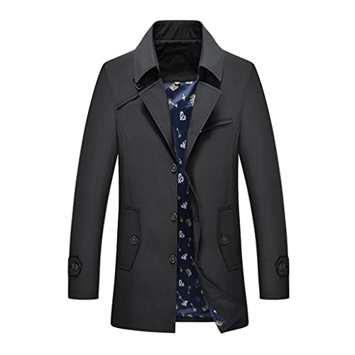 Herren Trenchcoat Slim Fit Einreihiger Mantel mit Langem Revers Baumwollmischung Peacoat mit Tasche (Color : Black, Size : 5XL) von BYLIA