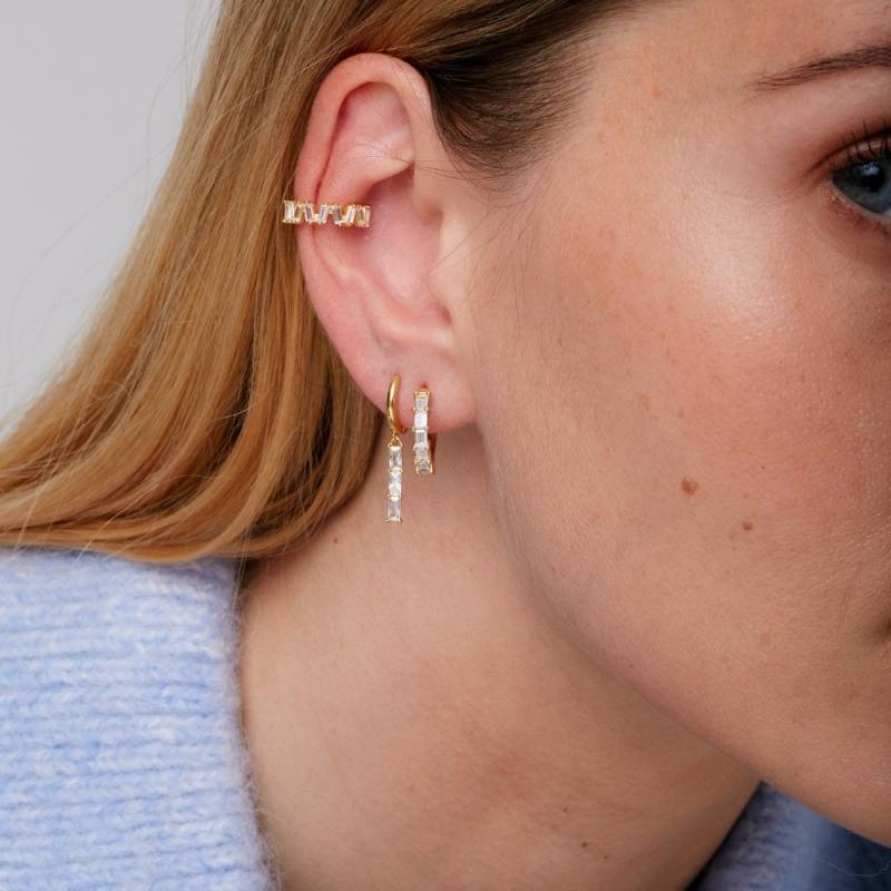 Baguette Ear Cuff, Huggie Cz Gold Silver Minimal Dainty Delicate Cuff von BYLIAJEWELS