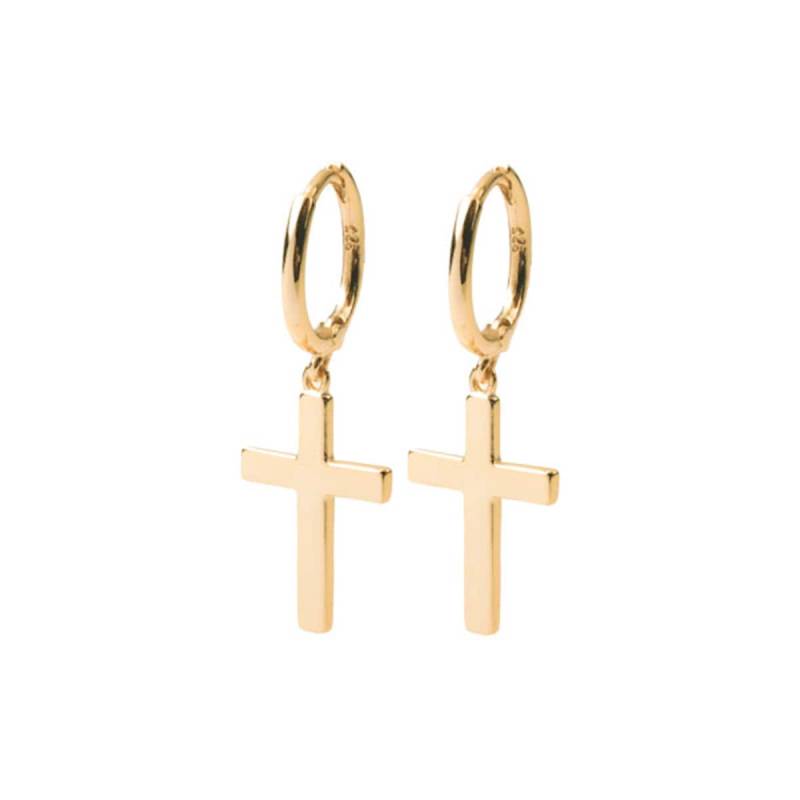 Cross Hoop Earrings - Cross-Shaped Rock Cross Gold Silver Minimal Gold von BYLIAJEWELS