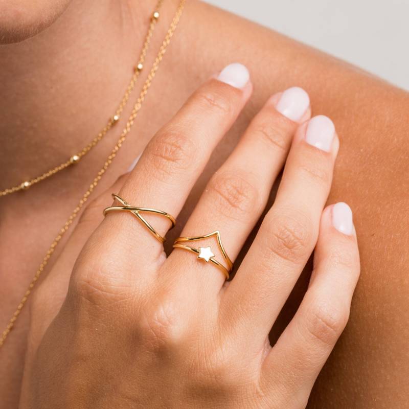 Double Ring - Minimalist Gold Open Dainty Delicate Stacking Jewelry von BYLIAJEWELS