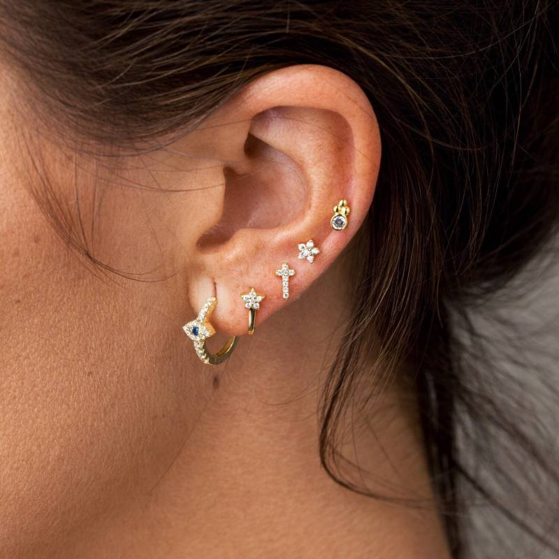 Evil Eye Gold Hoop Earrings - Cartilage Hoop Cz Evil Eye Dainty Huggie Earring Minimalist Tiny von BYLIAJEWELS