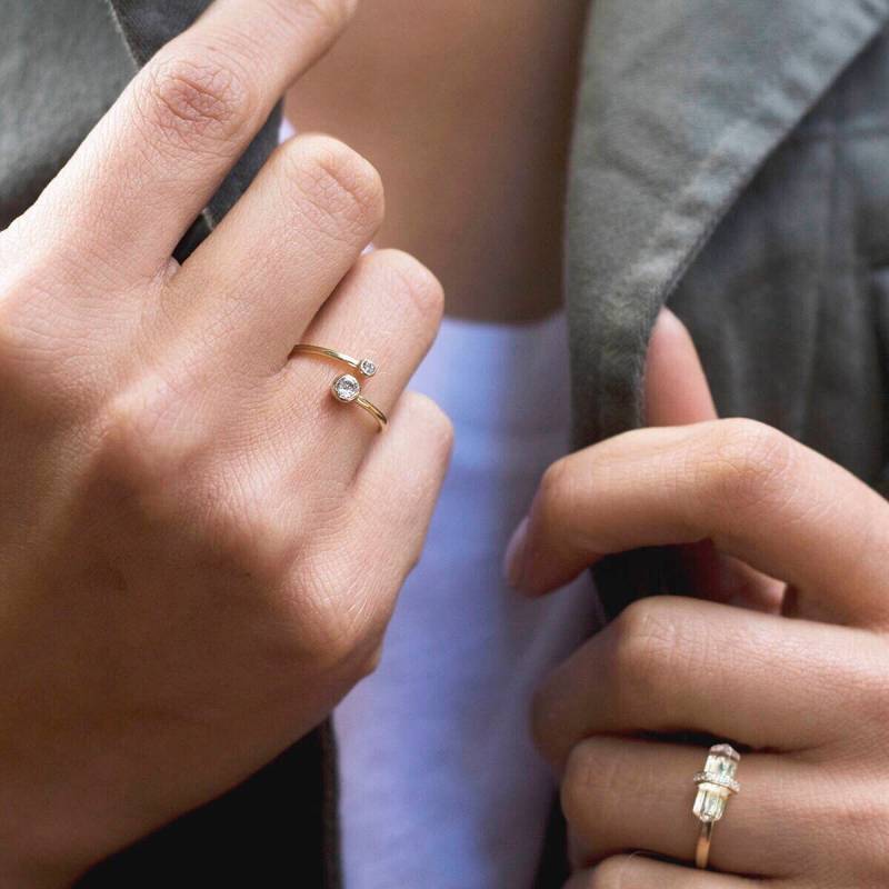 Open Ring, Minimalist Clear Cz Engagement Dainty Tiny Gold Silver Stacking Ring von BYLIAJEWELS