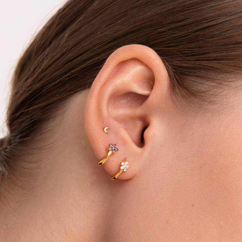 Purple Cz Hoops - Violet Huggie Gold Hoop Earrings Purple Zirconia Tiny Delicate Gold Silver von BYLIAJEWELS