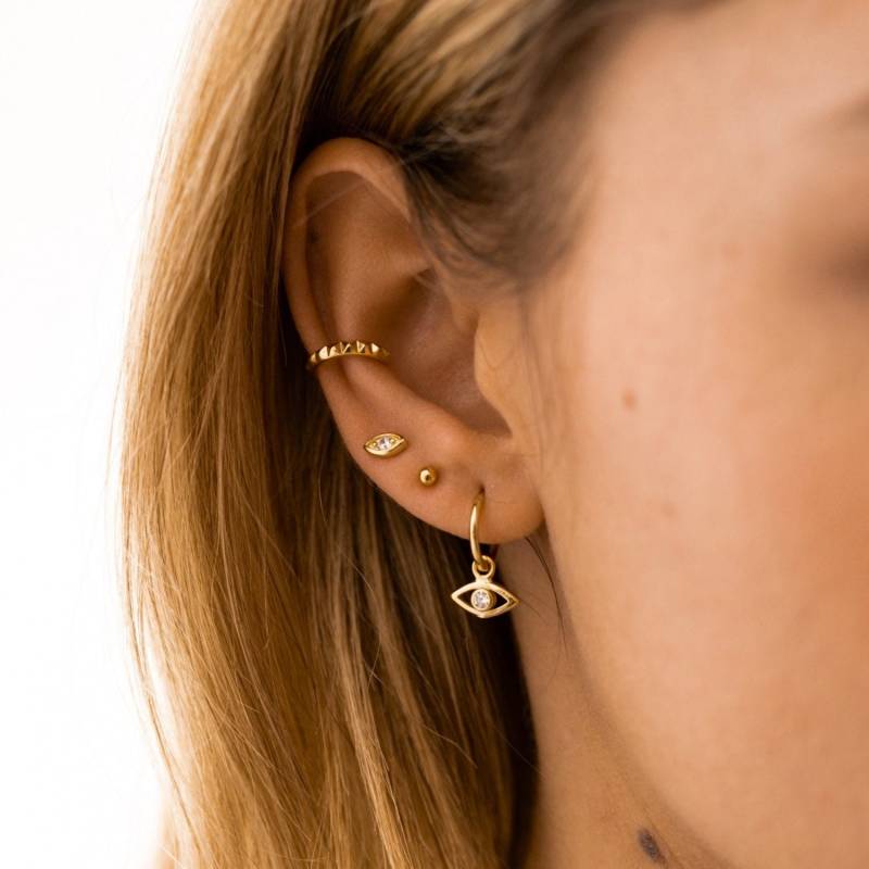 Zirconia Hoops - Evil Eye Charm Hoop Gold Hoops Earrings Dainty Minimalist Charm Silver von BYLIAJEWELS