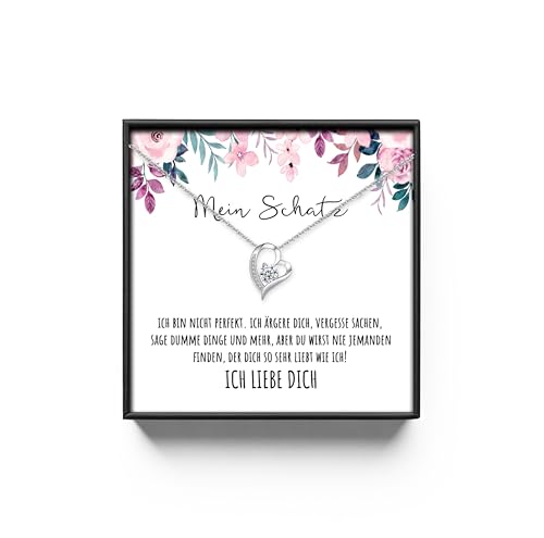 950 Platin Halskette An meinen Schatz mit Karte Herz Kette mit LED Box und Spruch für Damen Frau Partnerin Freundin oder Verlobte zum Jahrestag Geburtstag Weihnachten (Herz) von BYLITZ