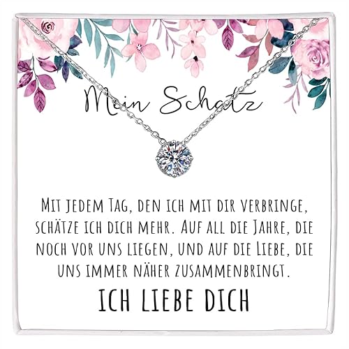 An Meinen Schatz 925 Silber Halskette mit Anhänger Edle Kette für Damen Geschenk mit Spruch & Box zum Jubiläum, Jahrestag, Geburtstag Weihnachten (M9-1 Karat 925 Silber) von BYLITZ