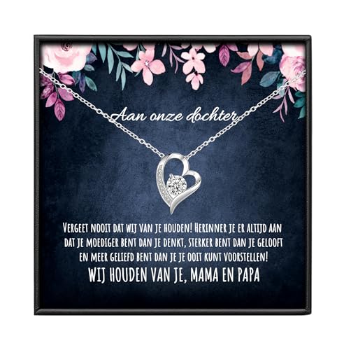 An meine Tochter Halskette | An unsere Tochter Halskette mit Zirkonia personalisierte Karte und Geschenkbox. Perfektes Geschenk für Geburtstag oder Weihnachten, 40-50cm, Sterling Silber, Zirkonia von BYLITZ