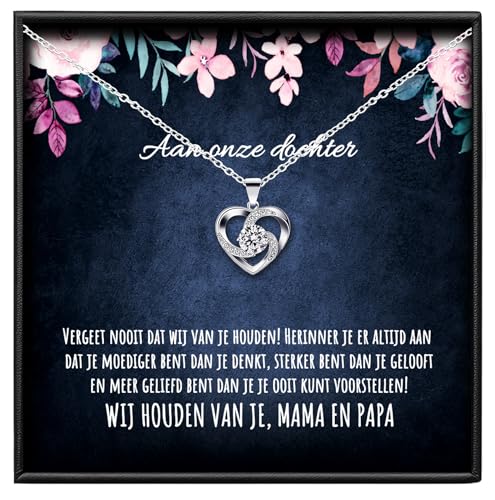 An meine Tochter Halskette | An unsere Tochter Halskette mit Zirkonia personalisierte Karte und Geschenkbox. Perfektes Geschenk für Geburtstag oder Weihnachten, 40-50cm, Sterling Silber, Zirkonia von BYLITZ