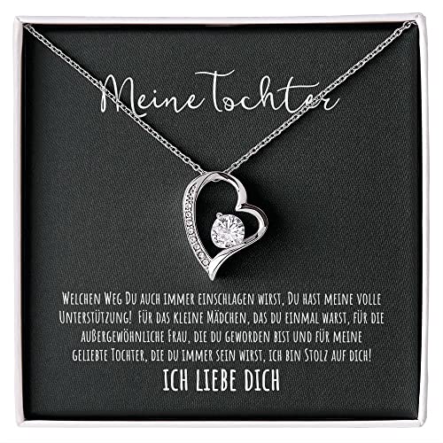 BYLITZ An meine Tochter Herz Halskette mit personalisierter Karte sowie edler Geschenk Box Kette mit Zirkonia zum Geburtstag Weihnachten (Herz - 14K Weißgold Finish) von BYLITZ