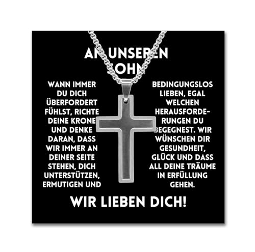 An meinen/unseren Sohn Kreuz Kette mit personalisierter Nachricht Halskette an meinen Sohn zum Geburtstag, Weihnachten (Mein Sohn, Standard Box) von BYLITZ