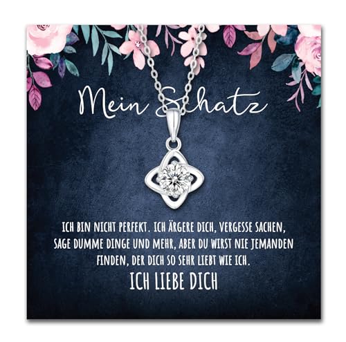 An meinen Schatz 925 Echt-Silberkette Herzkette mit LED Box und Spruch Halskette Damen Jahrestag Geschenk für Sie Frau Partnerin Freundin Verlobte Geburtstag Weihnachten (Standard Box - Knoten V2) von BYLITZ