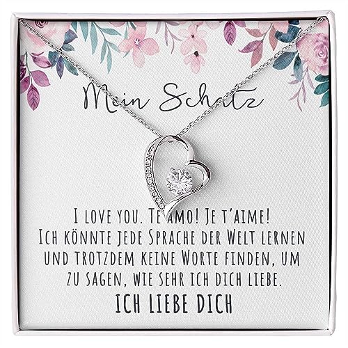 An meinen Schatz Halskette mit Karte Herz Kette mit LED Box und Spruch für Damen Frau Partnerin Freundin oder Verlobte zum Jahrestag Geburtstag Weihnachten (Standard Box - Herz V3) von BYLITZ