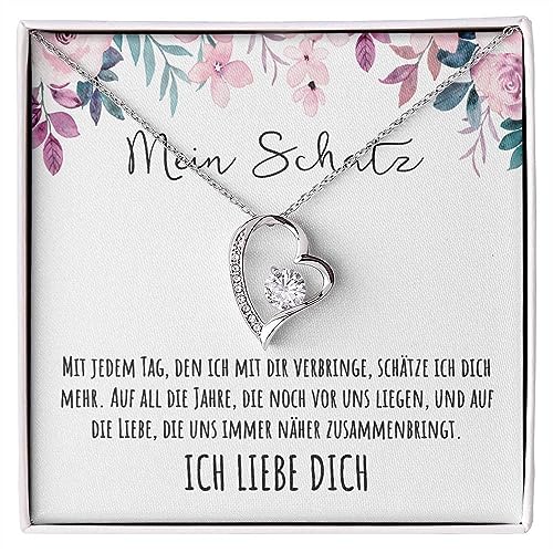 An meinen Schatz Halskette mit Karte Herz Kette mit LED Box und Spruch für Damen Frau Partnerin Freundin oder Verlobte zum Jahrestag Geburtstag Weihnachten (Standard Box - Herz V6) von BYLITZ