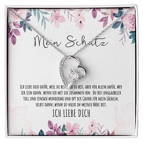 An meinen Schatz Halskette mit Karte Herz Kette mit LED Box und Spruch für Damen Frau Partnerin Freundin oder Verlobte zum Jahrestag Geburtstag Weihnachten (Standard Box - Herz V9) von BYLITZ