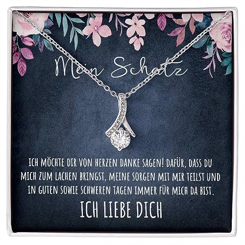 An meinen Schatz Halskette mit Karte Herz Kette mit LED Box und Spruch für Damen Frau Partnerin Freundin oder Verlobte zum Jahrestag Geburtstag Weihnachten (Standard Box - Schlaufe V4) von BYLITZ