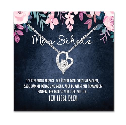 An meinen Schatz Halskette mit Karte Herz Kette mit LED Box und Spruch für Damen Frau Partnerin Freundin oder Verlobte zum Jahrestag Geburtstag Weihnachten (LED Box | Herz | Personalisiert) von BYLITZ