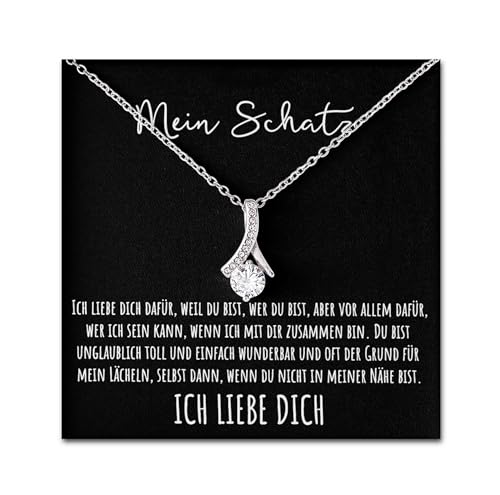 An meinen Schatz Kette mit Karte Herzkette mit LED Box und Spruch Halskette Damen Jahrestag Geschenk für Sie Frau Partnerin Freundin Verlobte Geburtstag Weihnachten (LED Box - Schlaufe) von BYLITZ