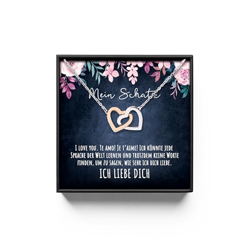 An meinen Schatz Halskette mit Karte Herz Kette mit LED Box und Spruch für Damen Frau Partnerin Freundin oder Verlobte zum Jahrestag Geburtstag Weihnachten (Standard Box - Doppelherz V4) von BYLITZ